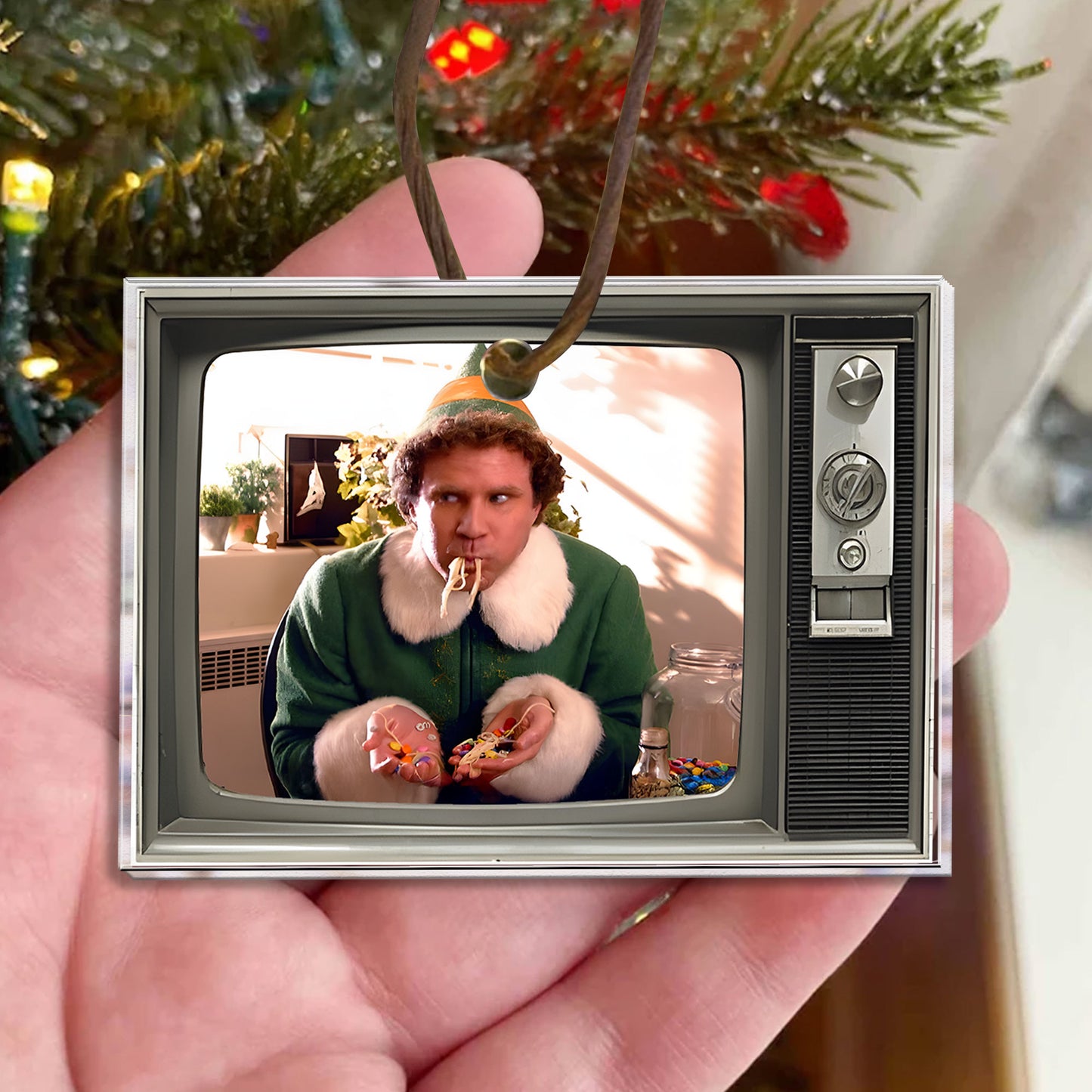Elf TV Christmas Acrylic Ornament – Retro Holiday Movie Tree Decoration