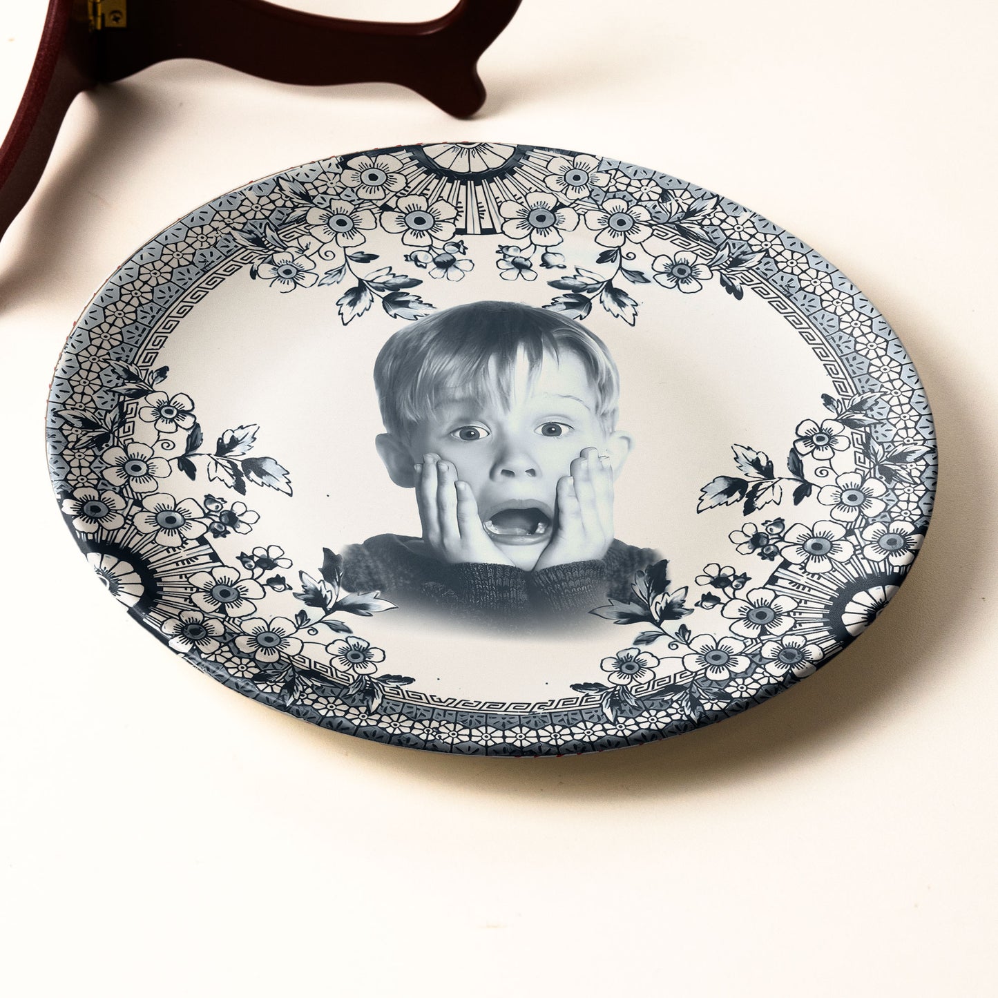 Home Alone Decorative Ceramic Plate – Classic Blue Floral Border