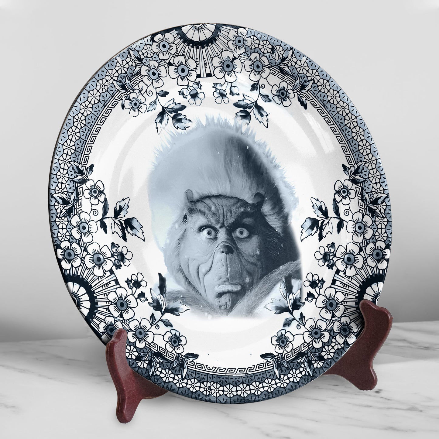 The Grinch Decorative Ceramic Plate – Classic Blue Floral Border