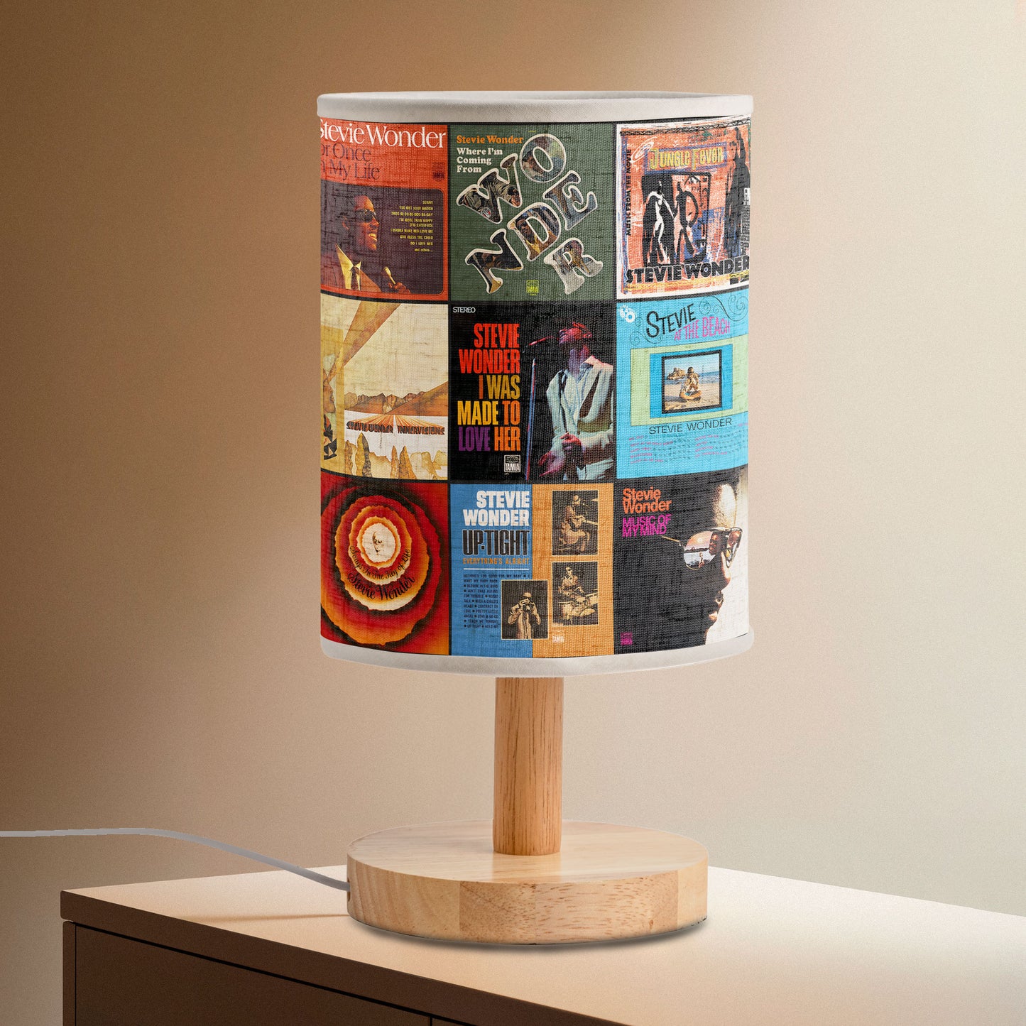 Stevie Wonder Album Cover Collage Fabric Lamp