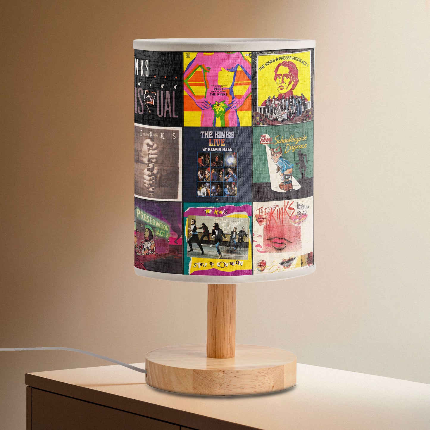 🎵 The Kinks Album Collage Fabric Lamp – Retro Rock Room Decor for Music Lovers