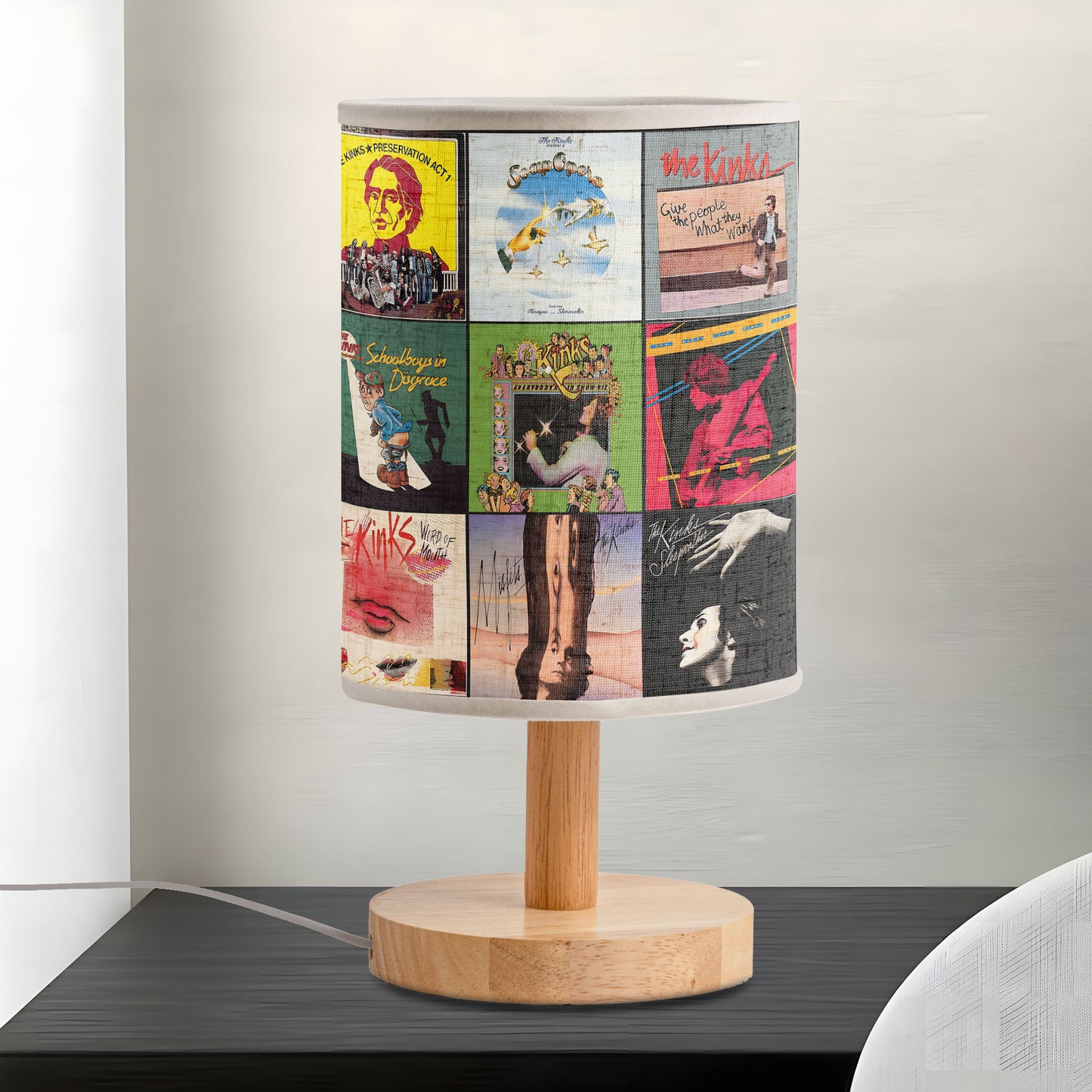 🎵 The Kinks Album Collage Fabric Lamp – Retro Rock Room Decor for Music Lovers