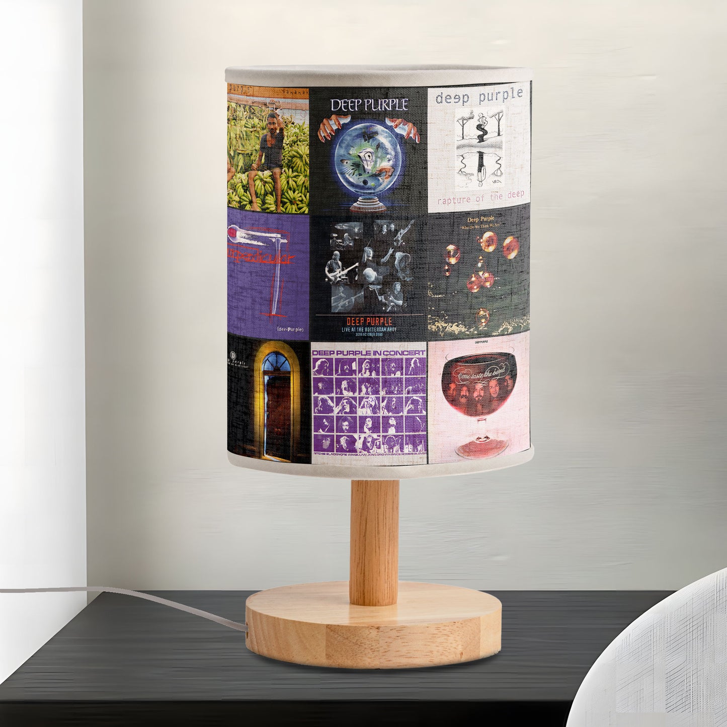 🎸 Deep Purple Album Collage Fabric Lamp – Classic Rock Legends Room Decor