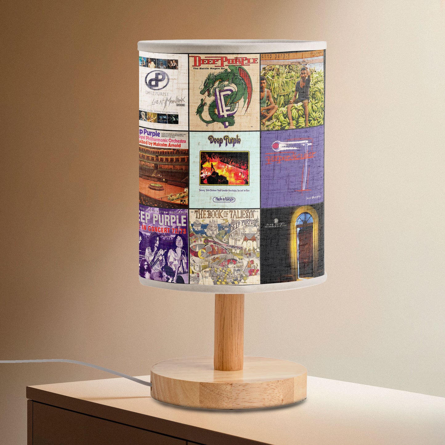🎸 Deep Purple Album Collage Fabric Lamp – Classic Rock Legends Room Decor