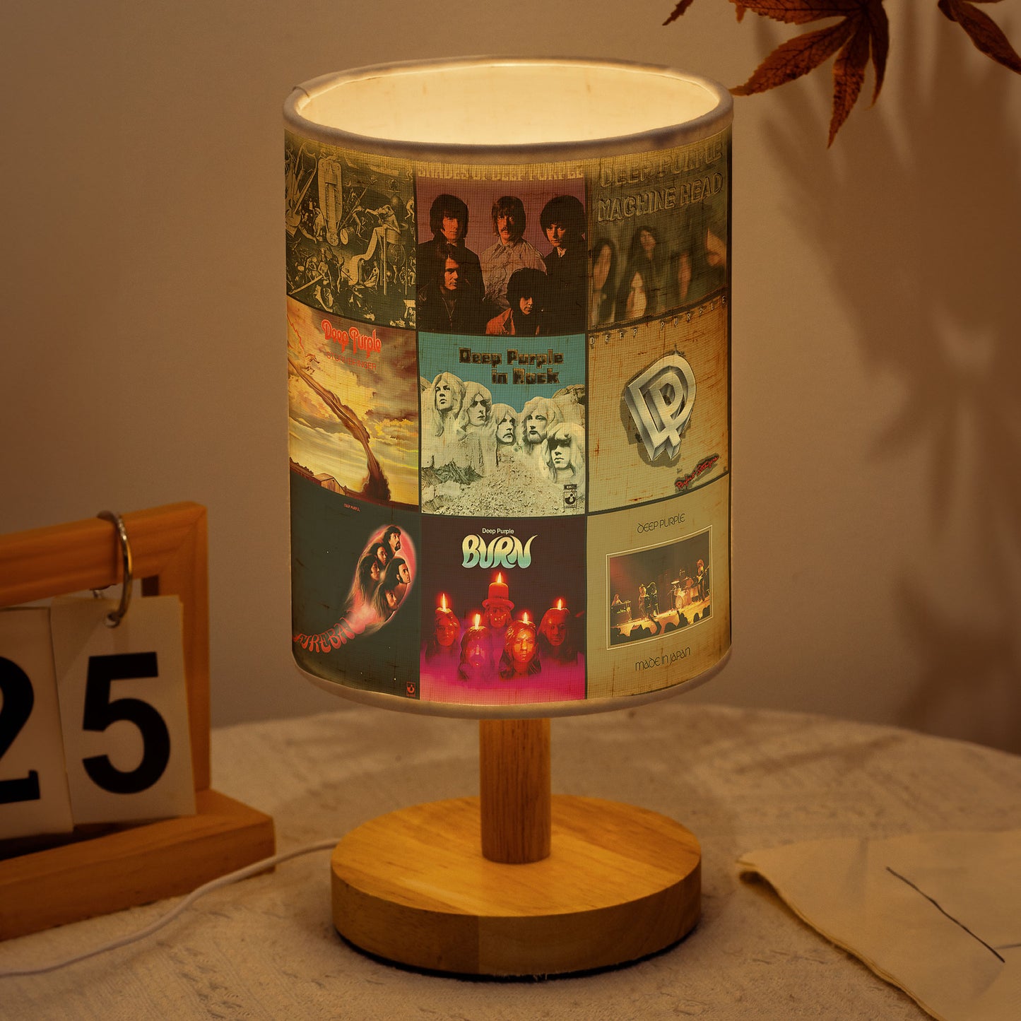 🎸 Deep Purple Album Collage Fabric Lamp – Classic Rock Legends Room Decor