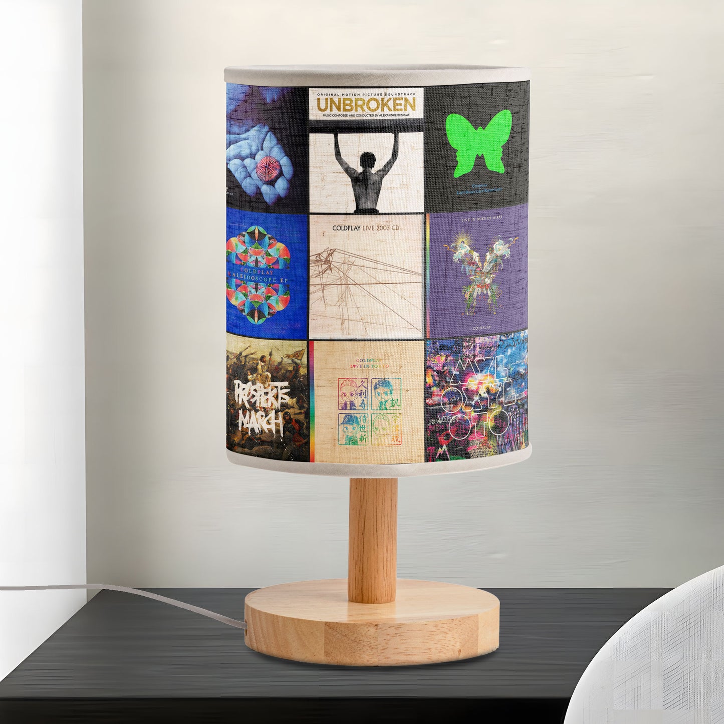 Coldplay Album Collage Fabric Lamp – Alternative Rock Night Light for Music Lovers