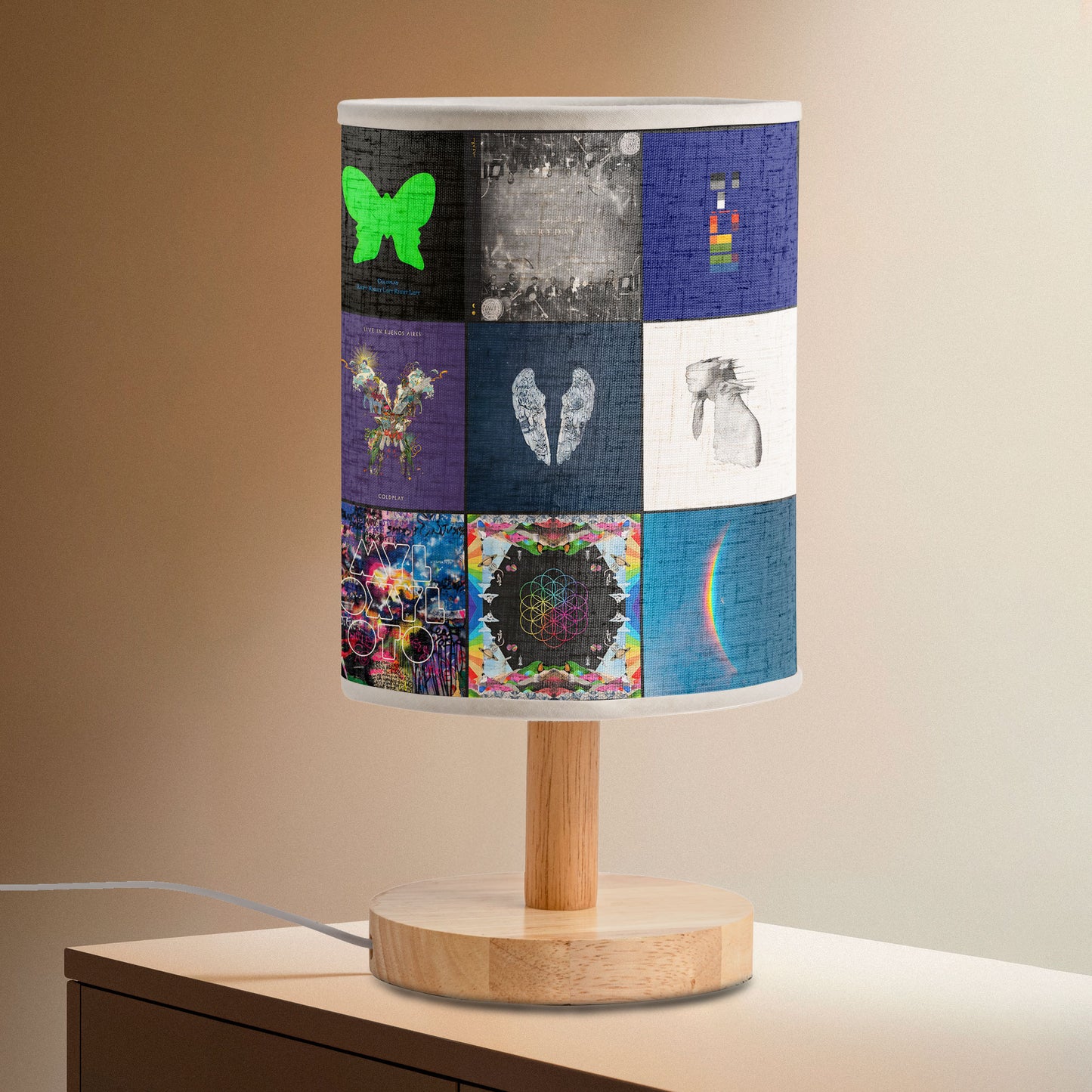 Coldplay Album Collage Fabric Lamp – Alternative Rock Night Light for Music Lovers