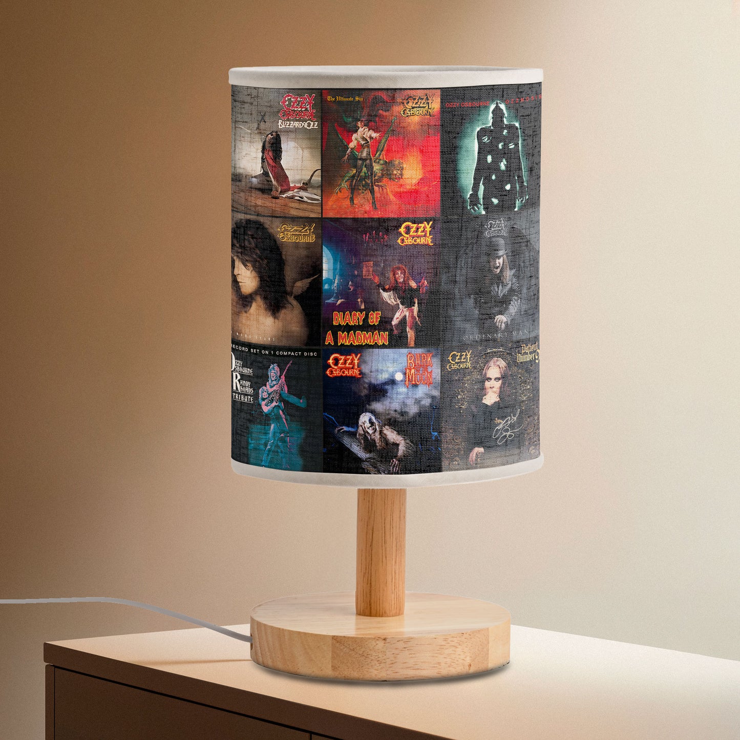 Ozzy Osbourne Album Art Fabric Lamp – Rock Legend Vinyl Record Collage Night Light