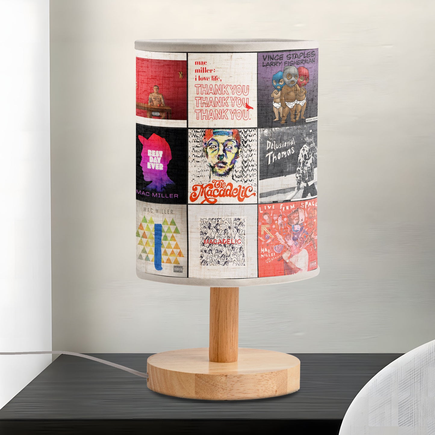🎧 Mac Miller Album Collage Fabric Lamp – Tribute Lighting for True Fans