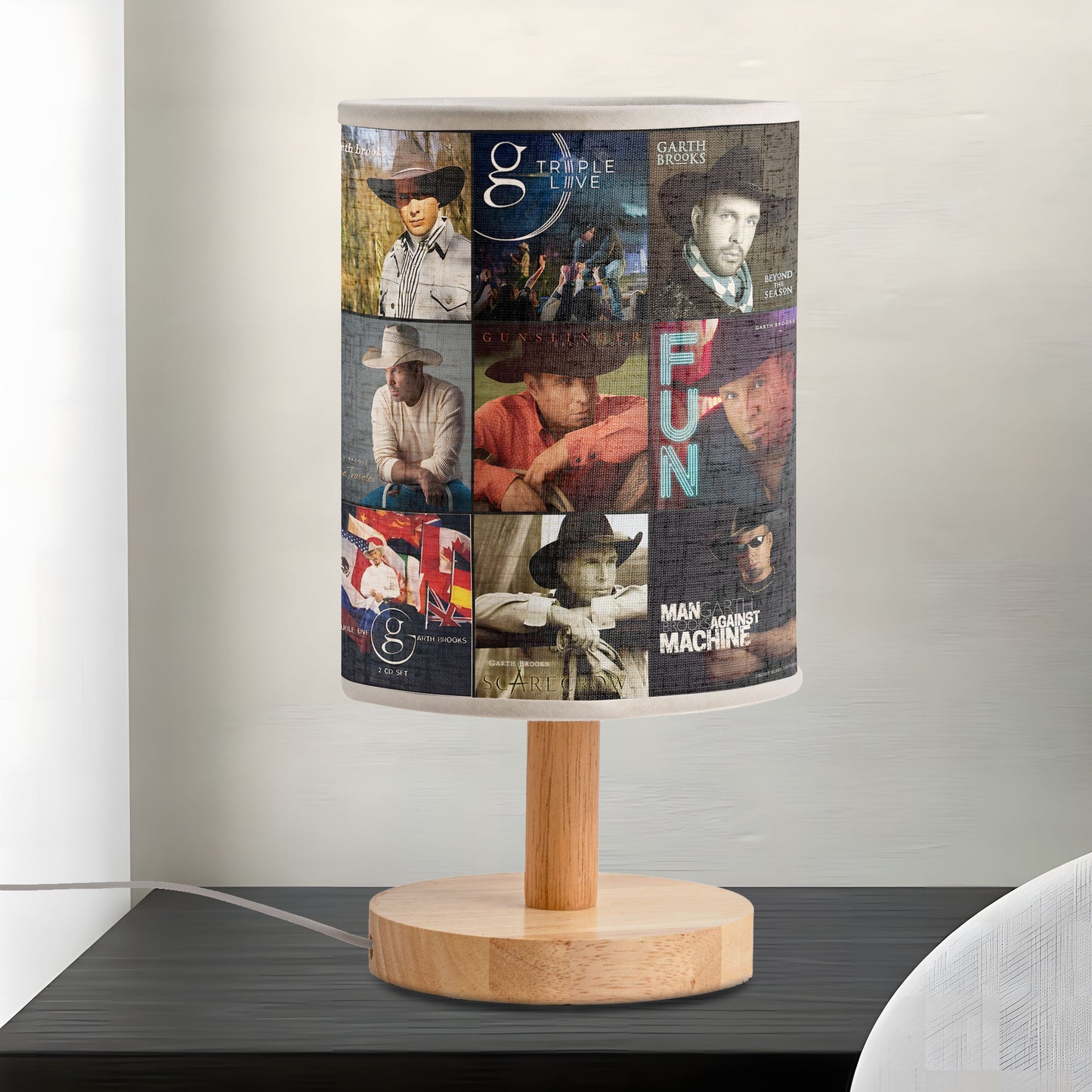 🤠 Garth Brooks Album Collage Fabric Lamp – Country Music Legend Light