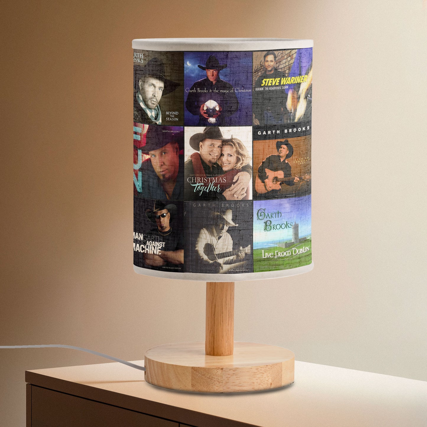 🤠 Garth Brooks Album Collage Fabric Lamp – Country Music Legend Light