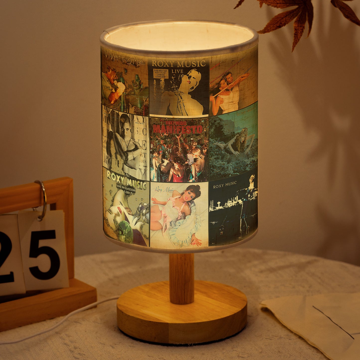 ✨ Roxy Music Album Collage Fabric Lamp – Glam Rock Nostalgia Light