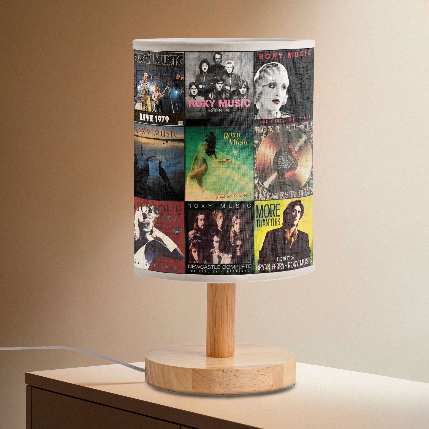 ✨ Roxy Music Album Collage Fabric Lamp – Glam Rock Nostalgia Light