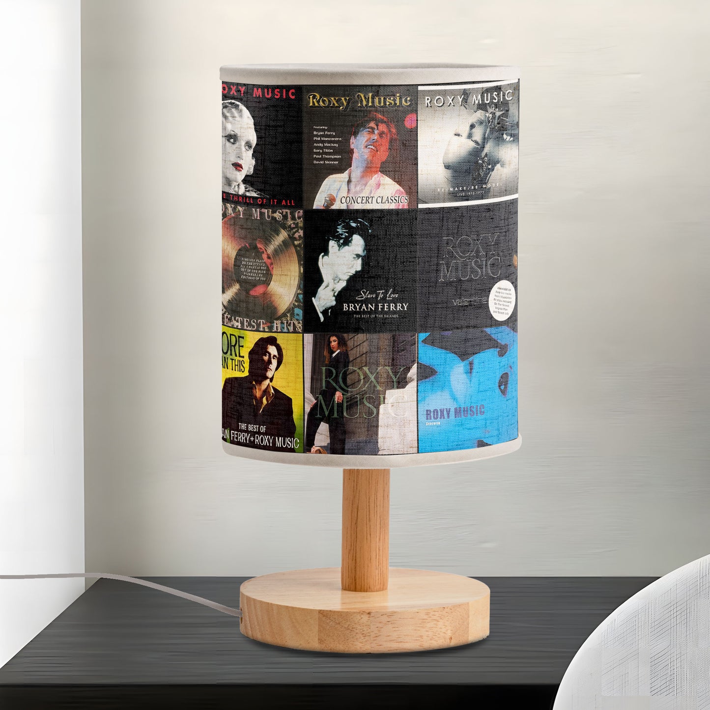 ✨ Roxy Music Album Collage Fabric Lamp – Glam Rock Nostalgia Light
