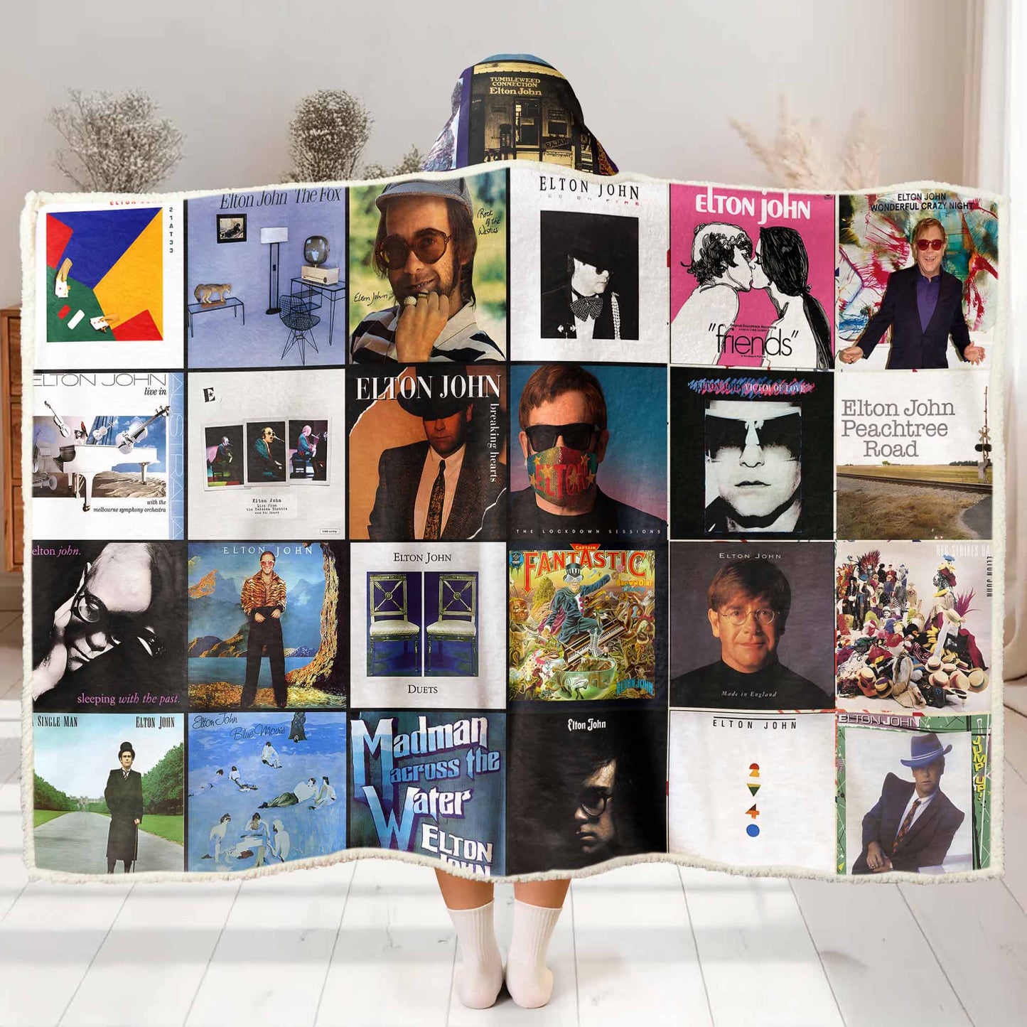 Elton John Albums Wearable Blanket Hoodie – Classic Rock Comfort in Style