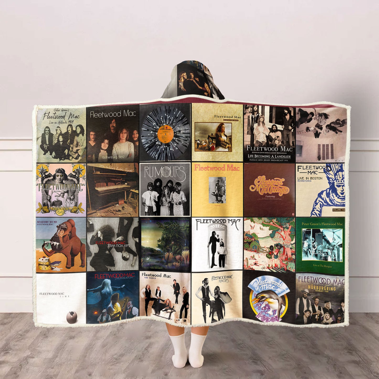 Fleetwood Mac Album Cover Collage Hooded Blanket – Cozy Nostalgic Gift for Music Lovers