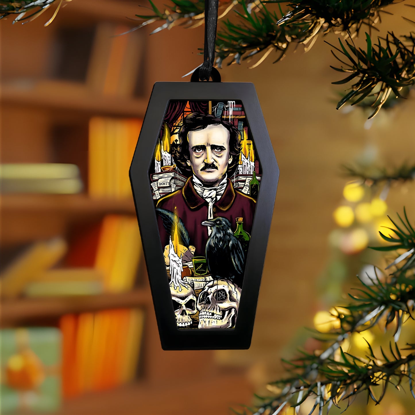 Edgar Allan Poe Gothic Scene – Acrylic & Wood Ornament