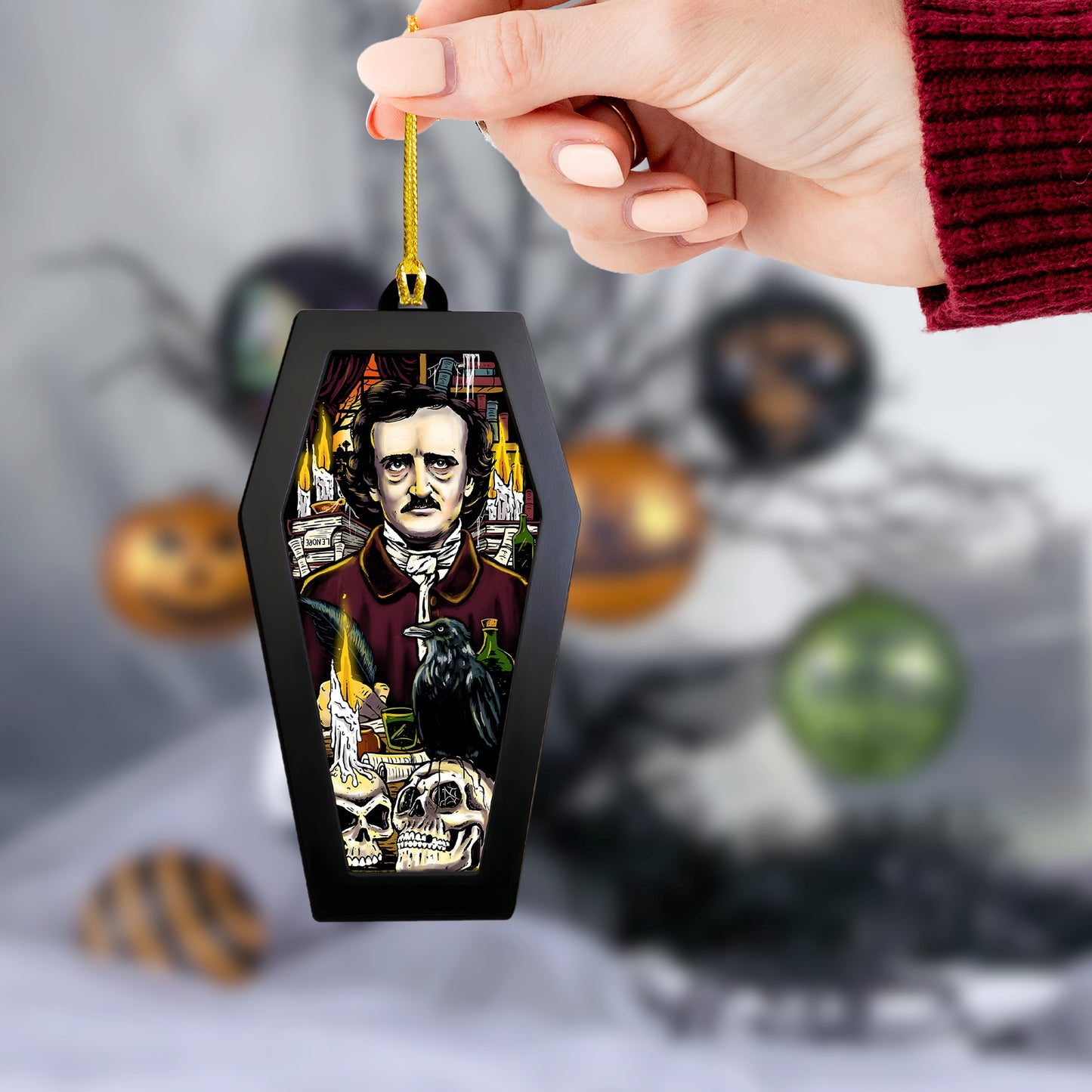 Edgar Allan Poe Gothic Scene – Acrylic & Wood Ornament