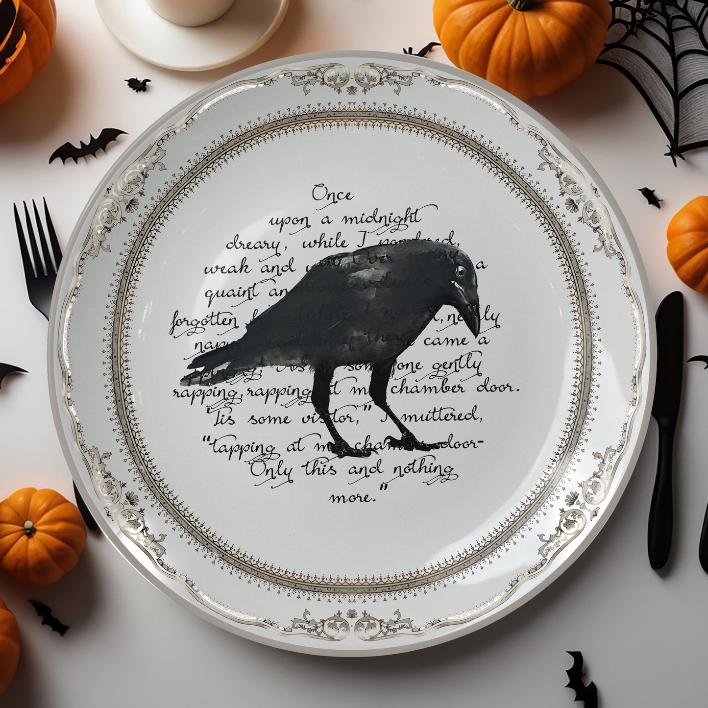 Edgar Allan Poe Raven Ceramic Plate – Midnight Gothic Poetry Décor