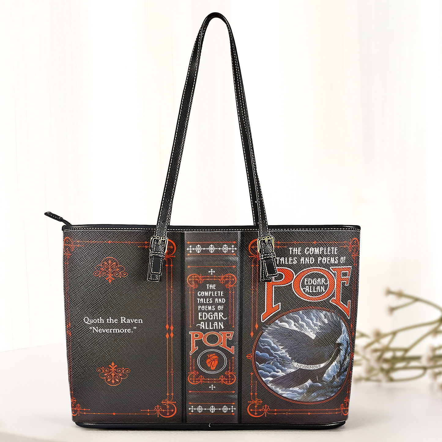 Edgar Allan Poe Raven Book Cover Leather Handbag & Wallet Set – Gothic Literature Inspired Design