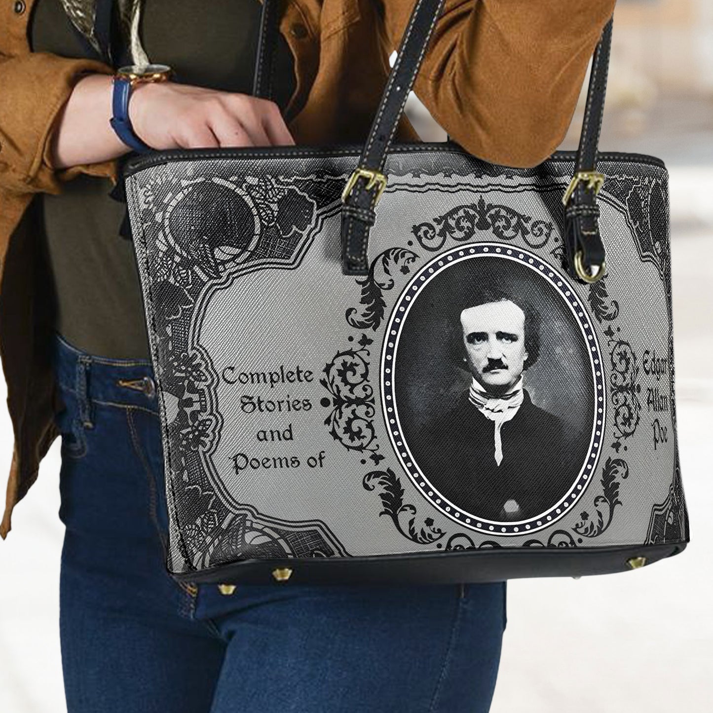 Edgar Allan Poe Gothic Leather Handbag – Dark Poetry Inspired Purse