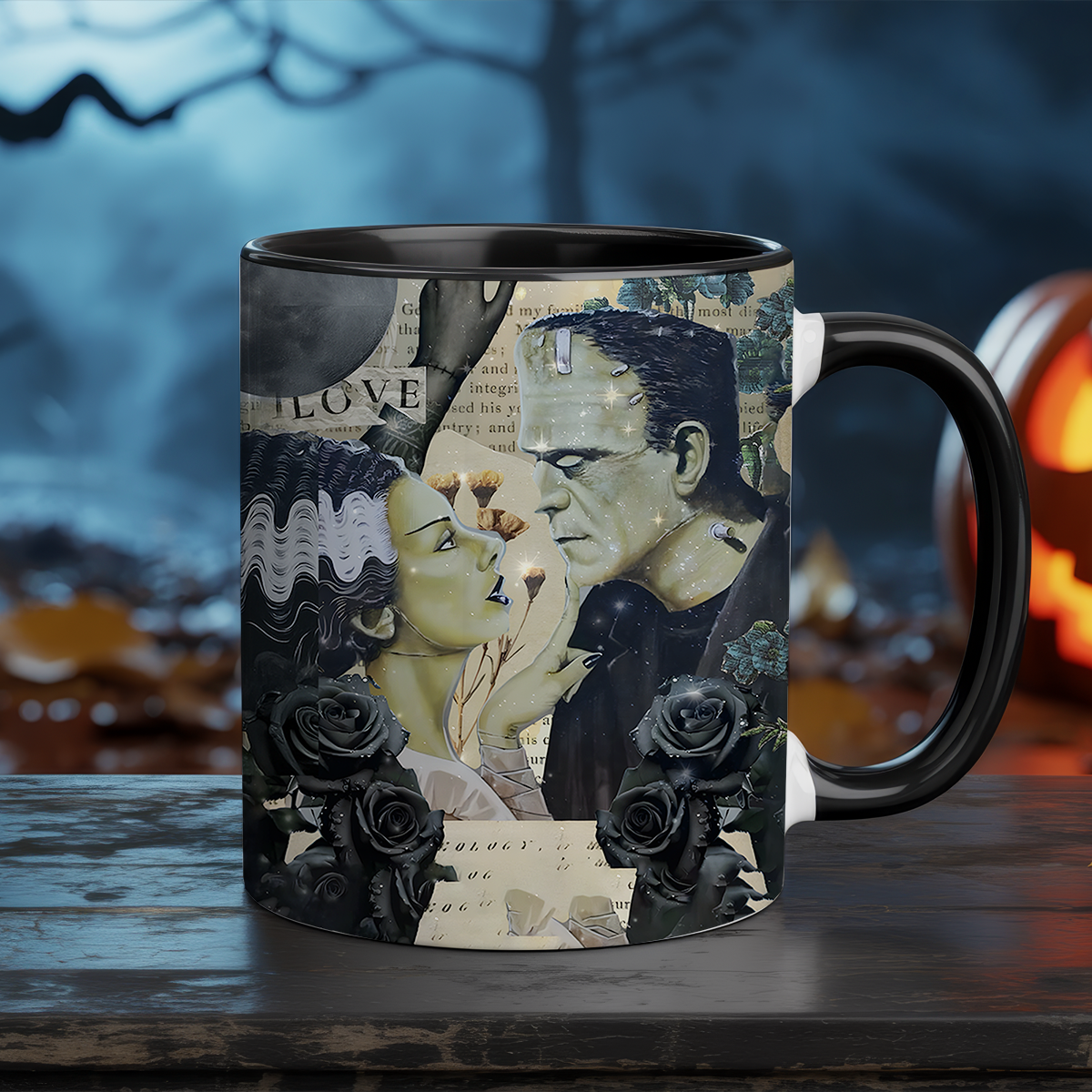 Frankenstein & Bride Gothic Love Accent Mug