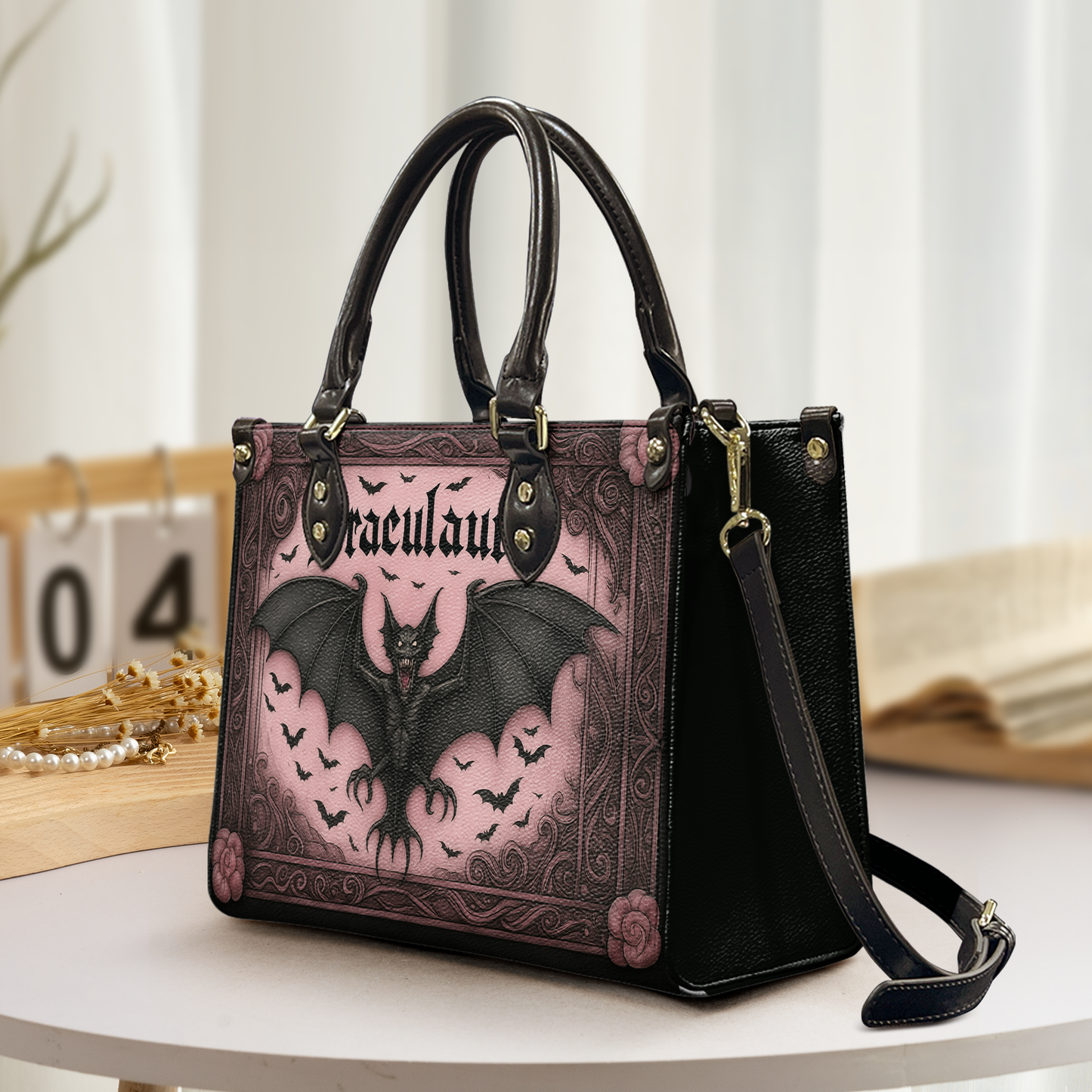 Draculara Bat Gothic Leather Handbag & Wallet Set – Spooky Chic