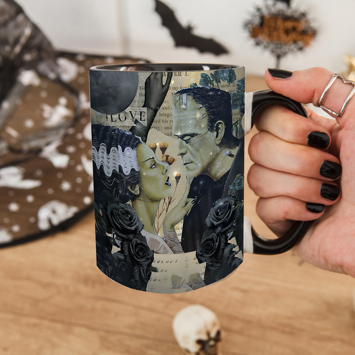 Frankenstein & Bride Gothic Love Accent Mug