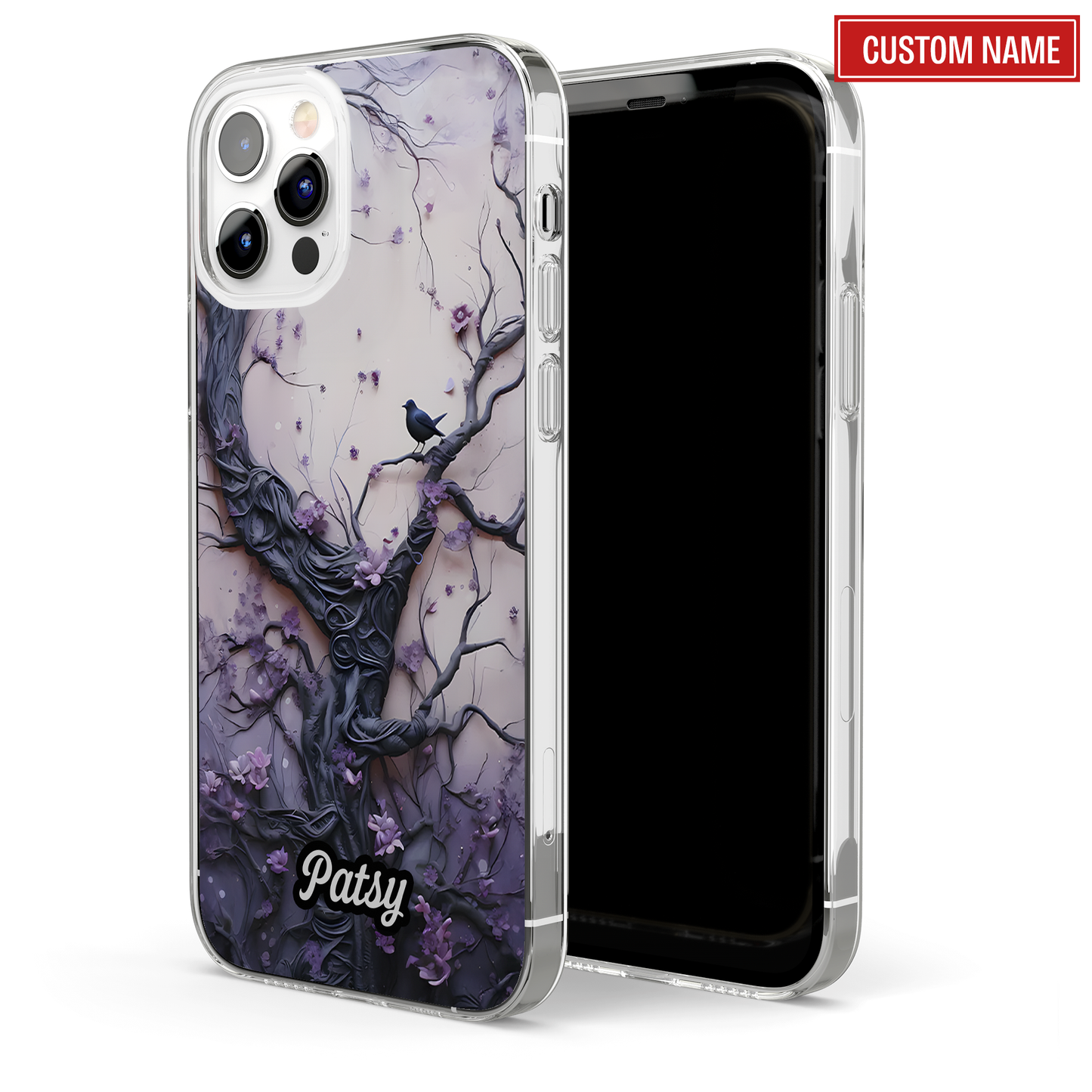 Purple Gothic Floral Tree - Raven Personalized Clear Phone