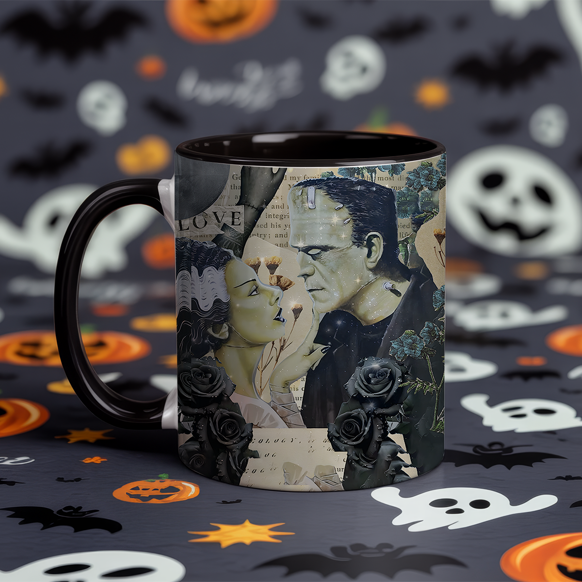 Frankenstein & Bride Gothic Love Accent Mug