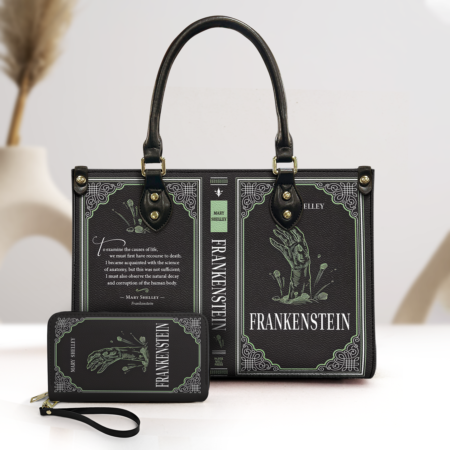 Frankenstein Book-Inspired Leather Handbag & Wallet Set