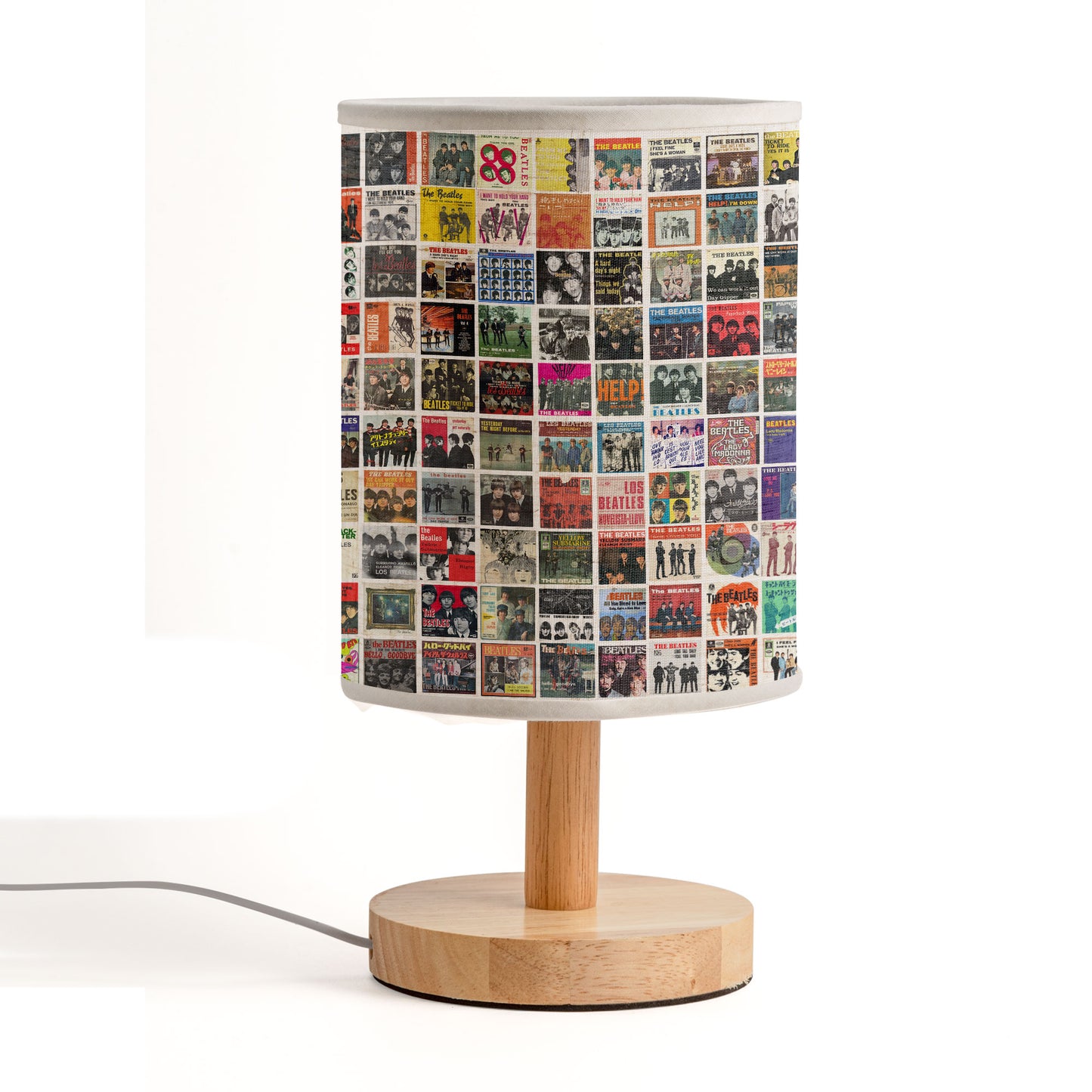 Vintage Beatles Album Cover Collage Table Fabric Lamp