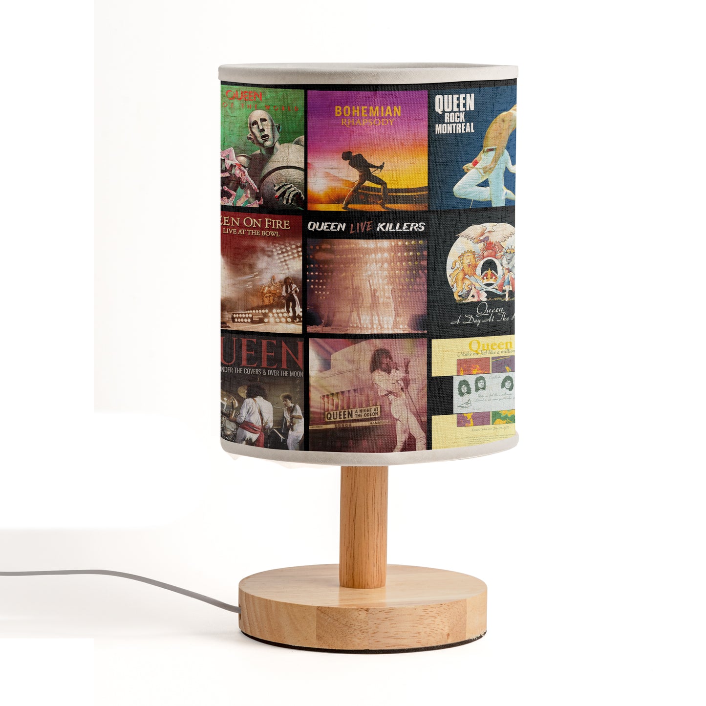 Queen Album Cover Collage Fabric Lamp – Retro Rock Table Light