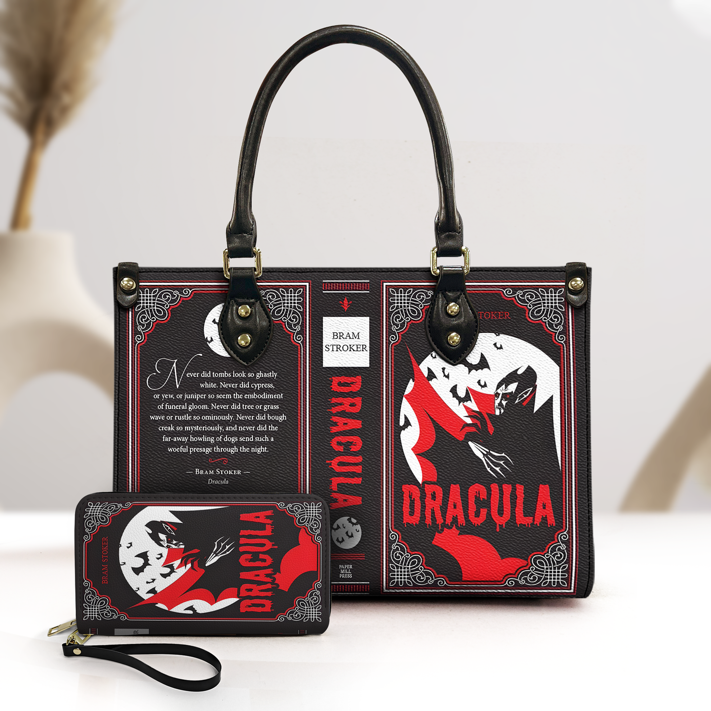 Dracula Book Cover Leather Handbag & Wallet Set – Bram Stoker Gothic Horror Design