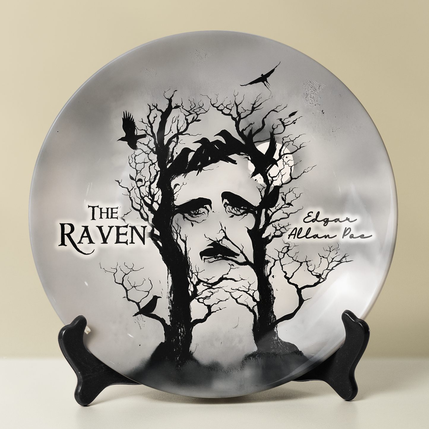 The Raven Ceramic Plate – Edgar Allan Poe Gothic Art Design