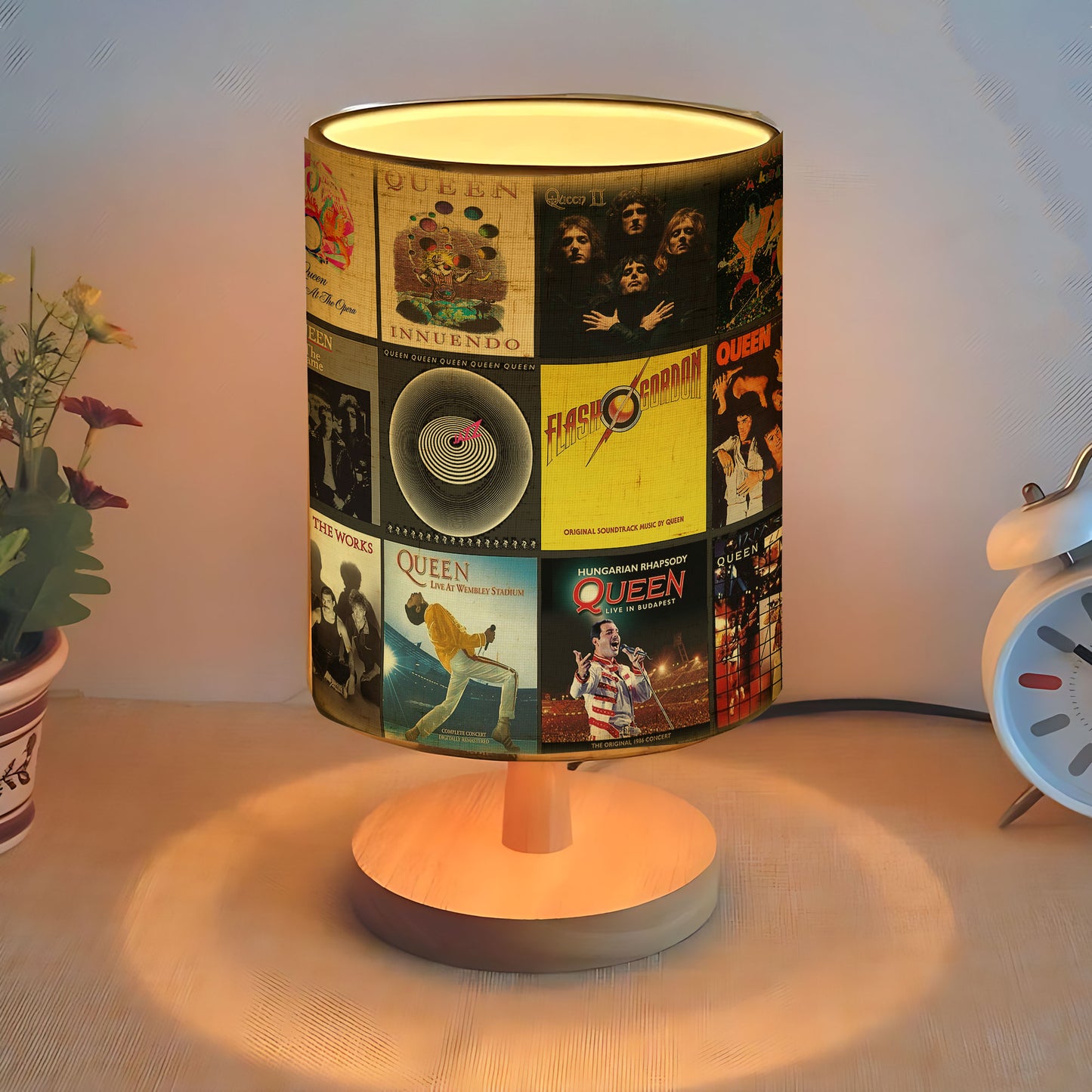 Queen Album Cover Collage Fabric Lamp – Retro Rock Table Light