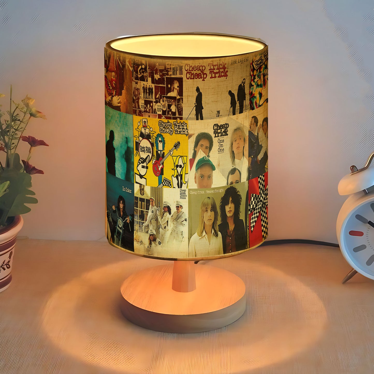 Cheap Trick Album Collage Fabric Lamp – Classic Rock Home Decor Light