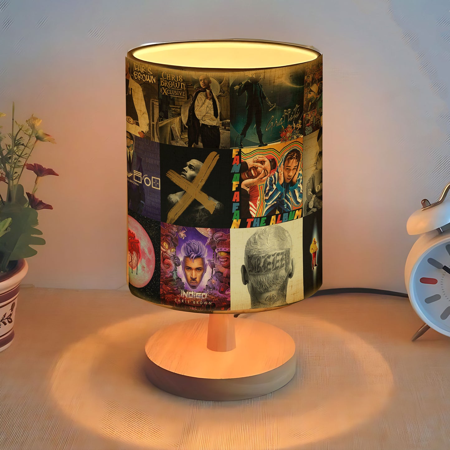 Chris Brown Album Collage Fabric Lamp – R&B Soul Aesthetic Lighting