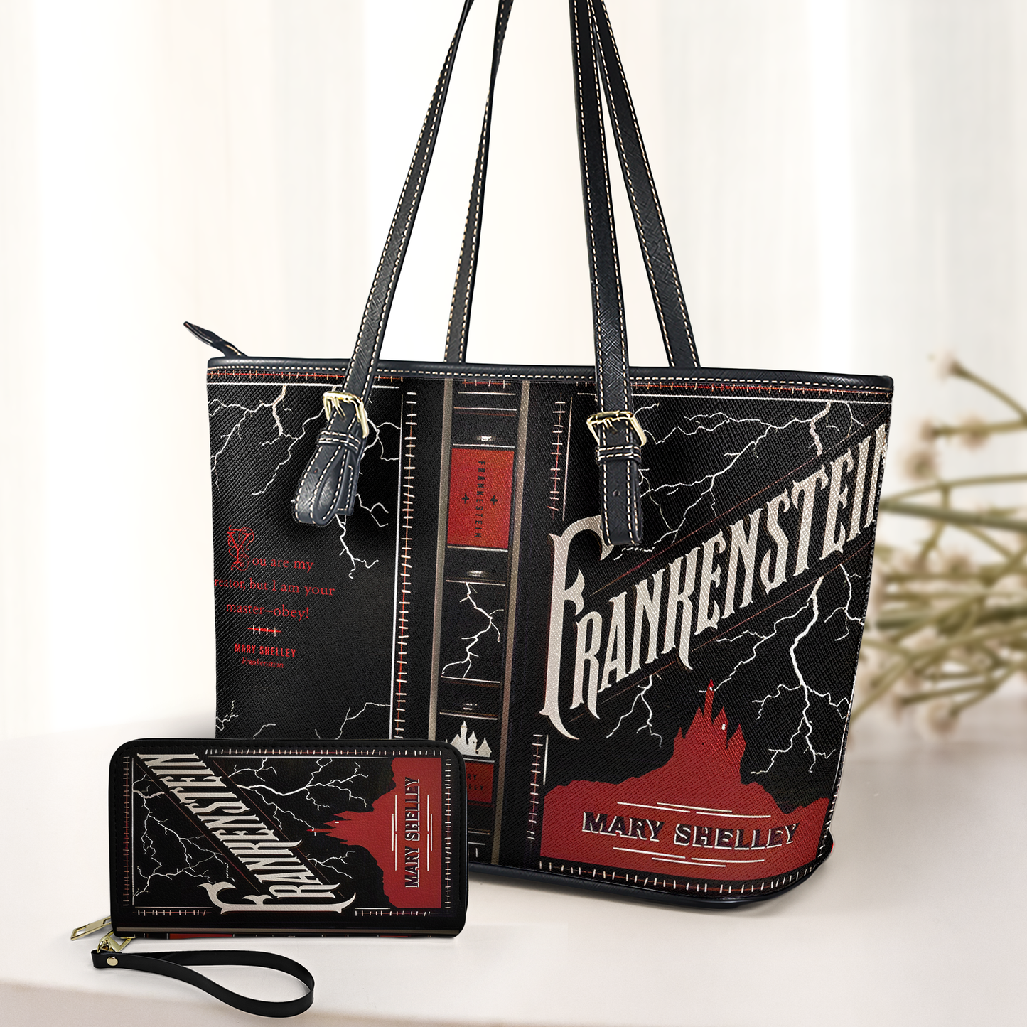 Frankenstein Book Cover Leather Handbag & Wallet Set – Mary Shelley Gothic Classic Design