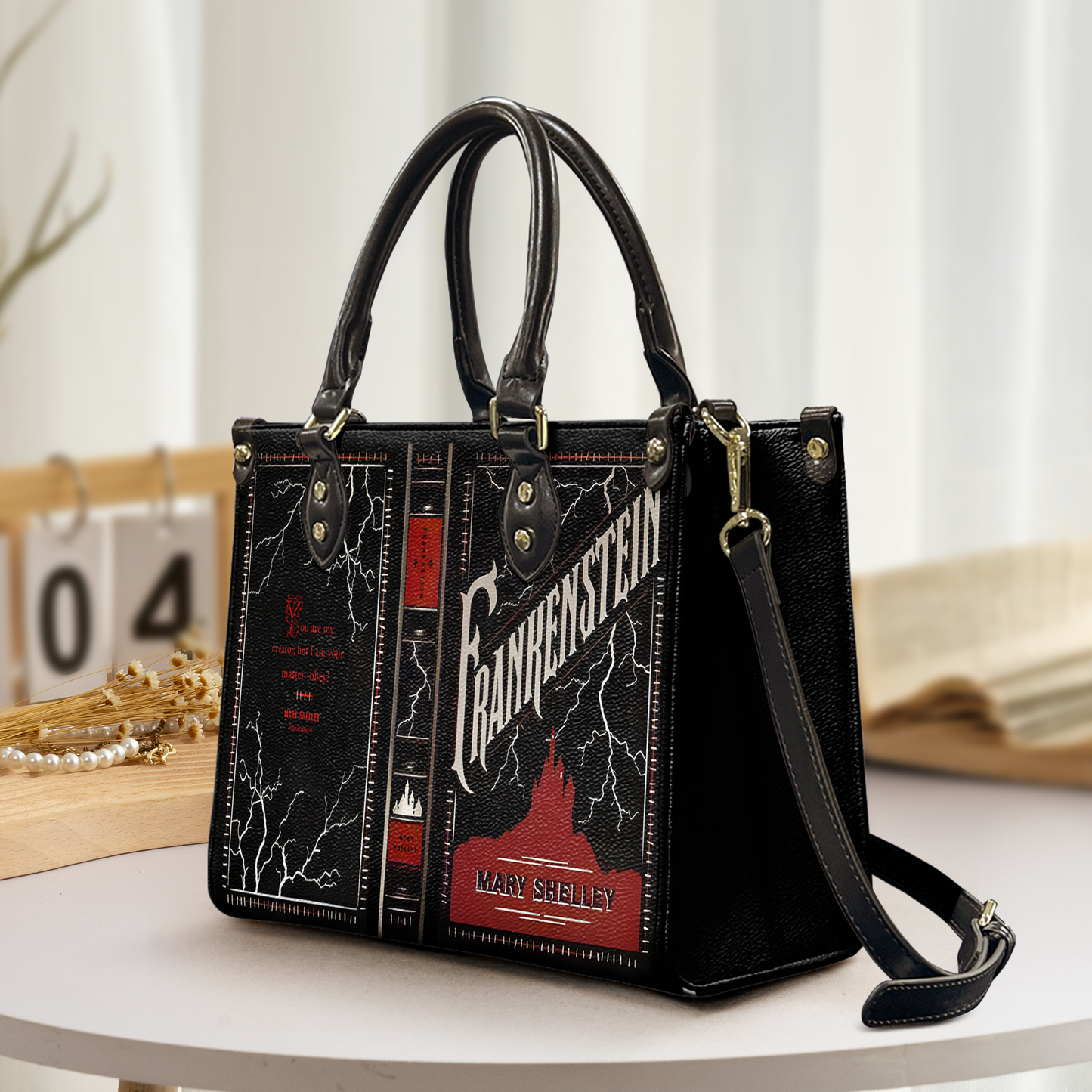 Frankenstein Book Cover Leather Handbag & Wallet Set – Mary Shelley Gothic Classic Design