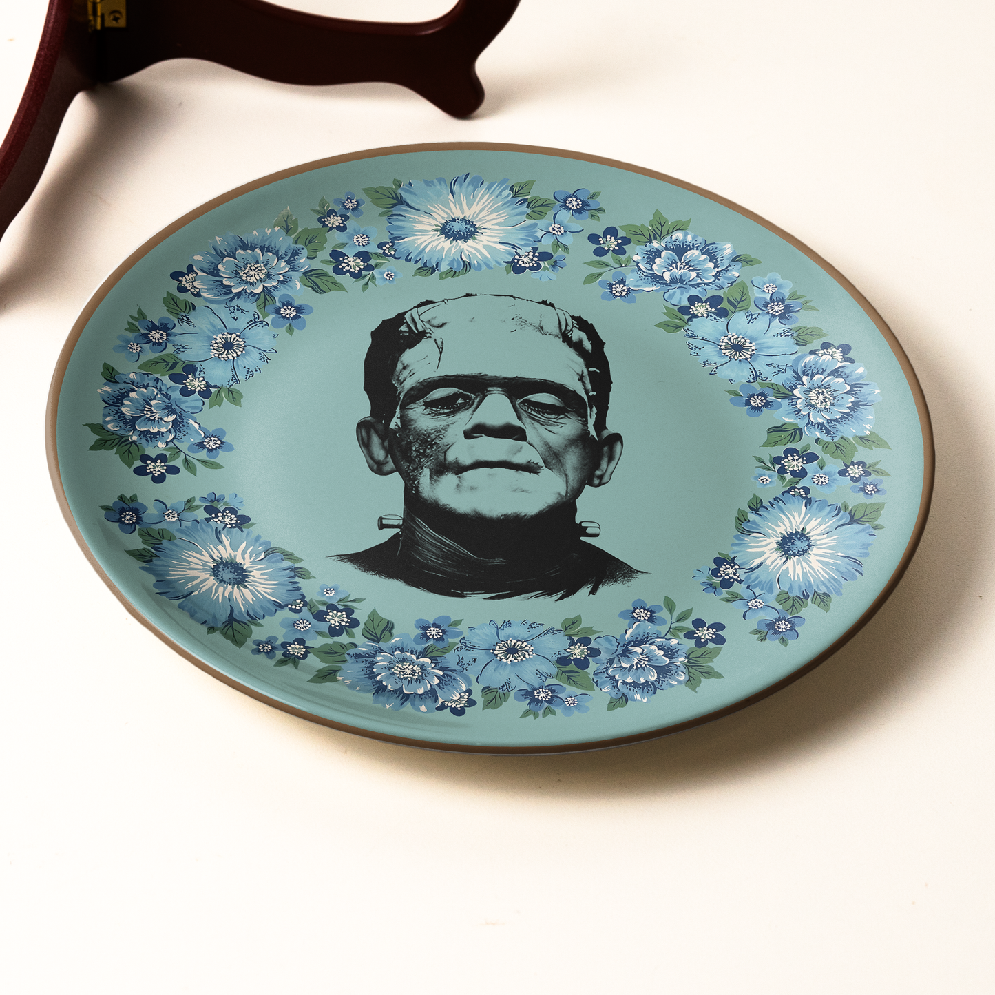 Frankenstein Floral Art Ceramic Plate – Gothic Literature Inspired Decor