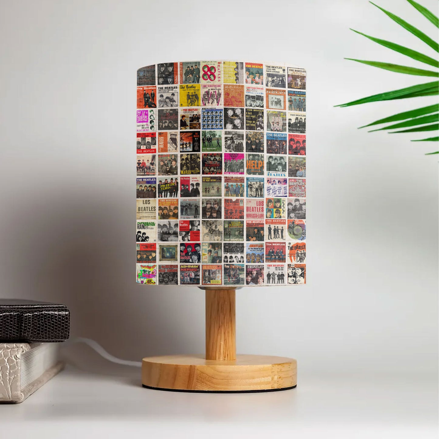 Vintage Beatles Album Cover Collage Table Fabric Lamp