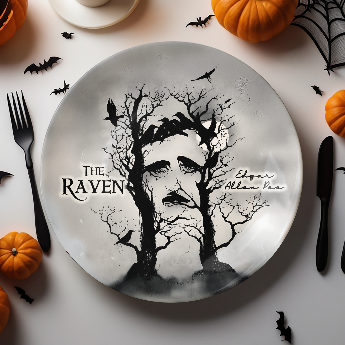 The Raven Ceramic Plate – Edgar Allan Poe Gothic Art Design