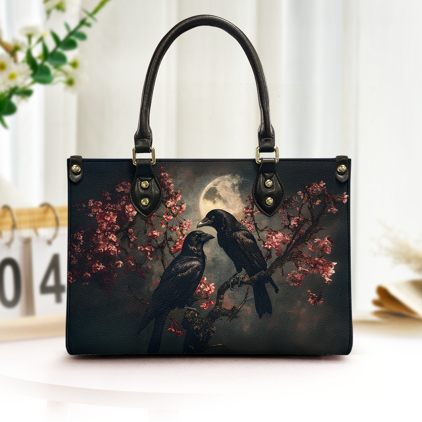 Raven Couple in Dark Forest - Leather Handbag & Wallet Set