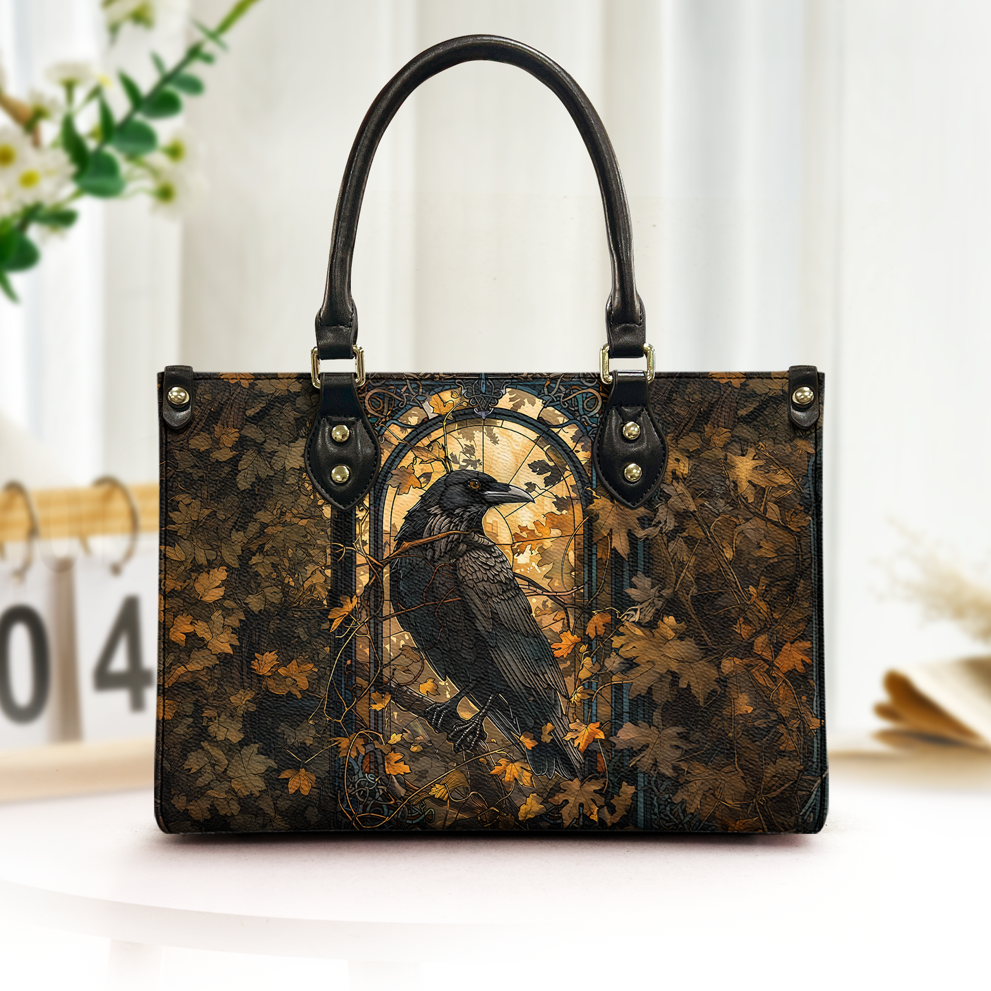 Gothic Shadows Grimoire Raven Leather Handbag & Wallet Set