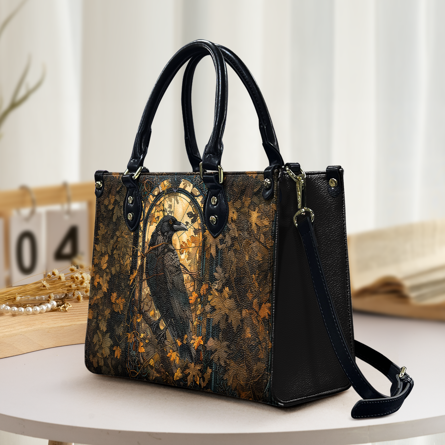 Gothic Shadows Grimoire Raven Leather Handbag & Wallet Set