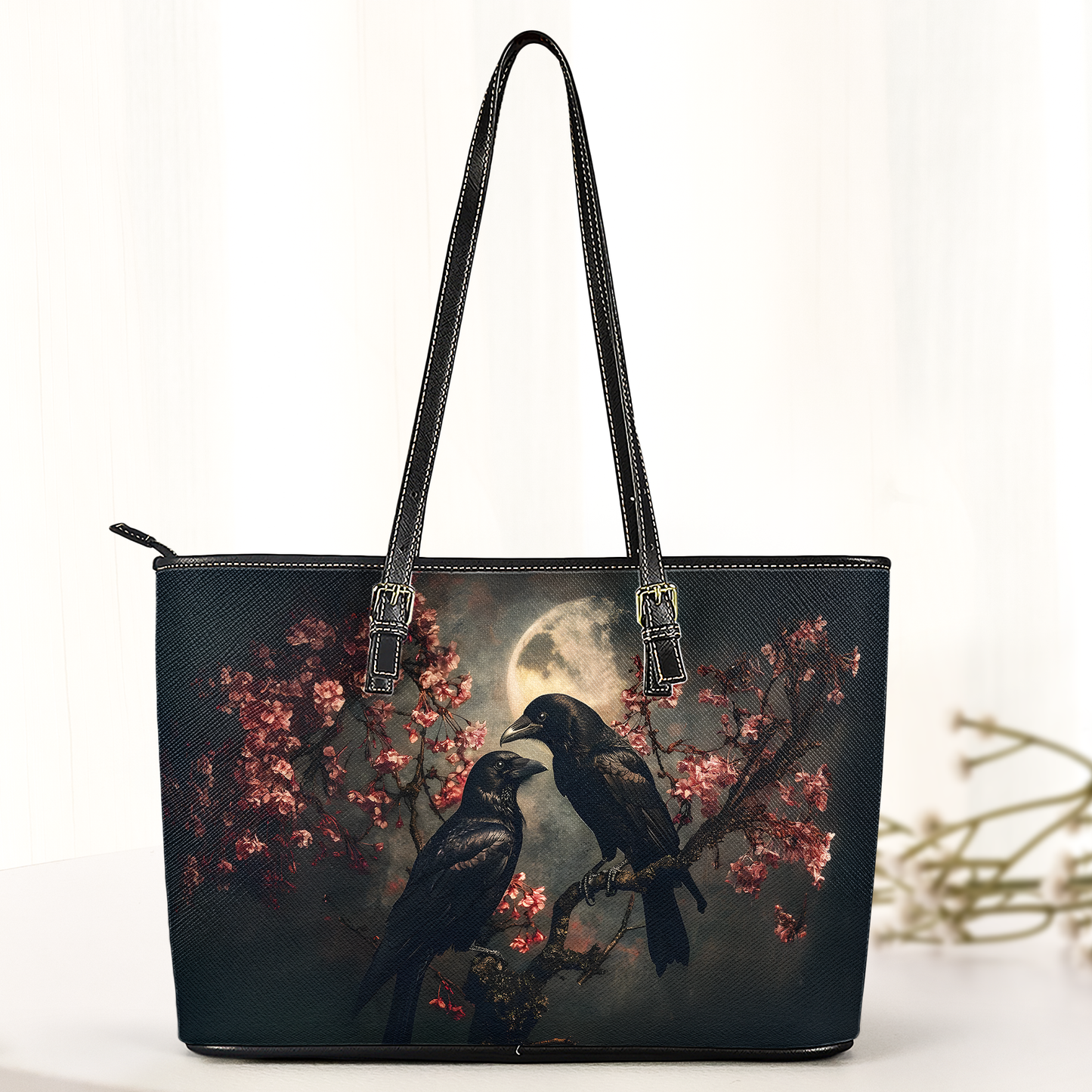 Raven Couple in Dark Forest - Leather Handbag & Wallet Set