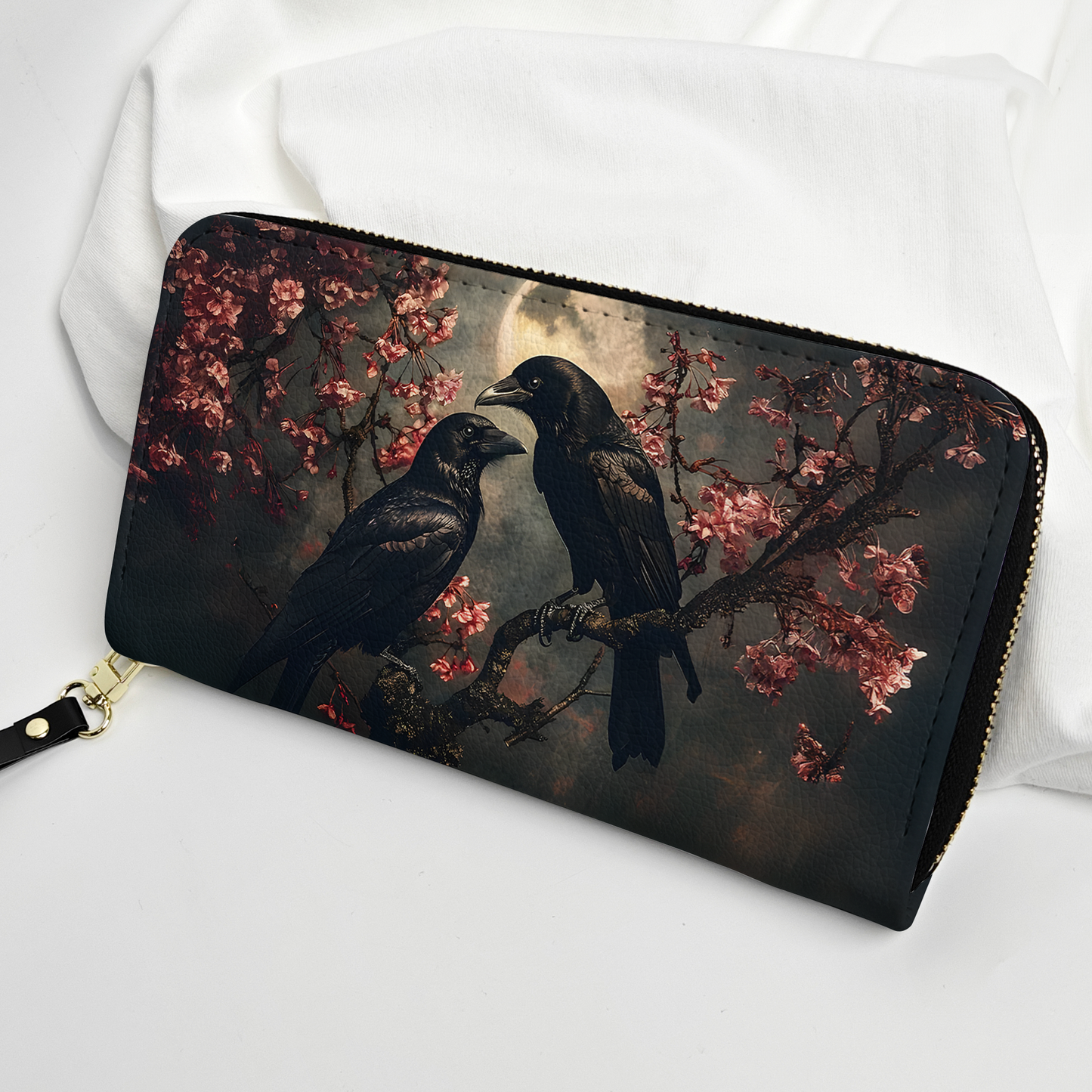 Raven Couple in Dark Forest - Leather Handbag & Wallet Set