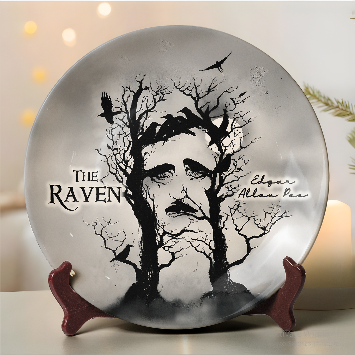 The Raven Ceramic Plate – Edgar Allan Poe Gothic Art Design