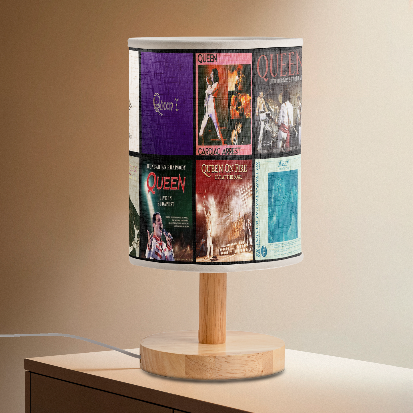 Queen Album Cover Fabric Lamp – Classic Rock Home Décor